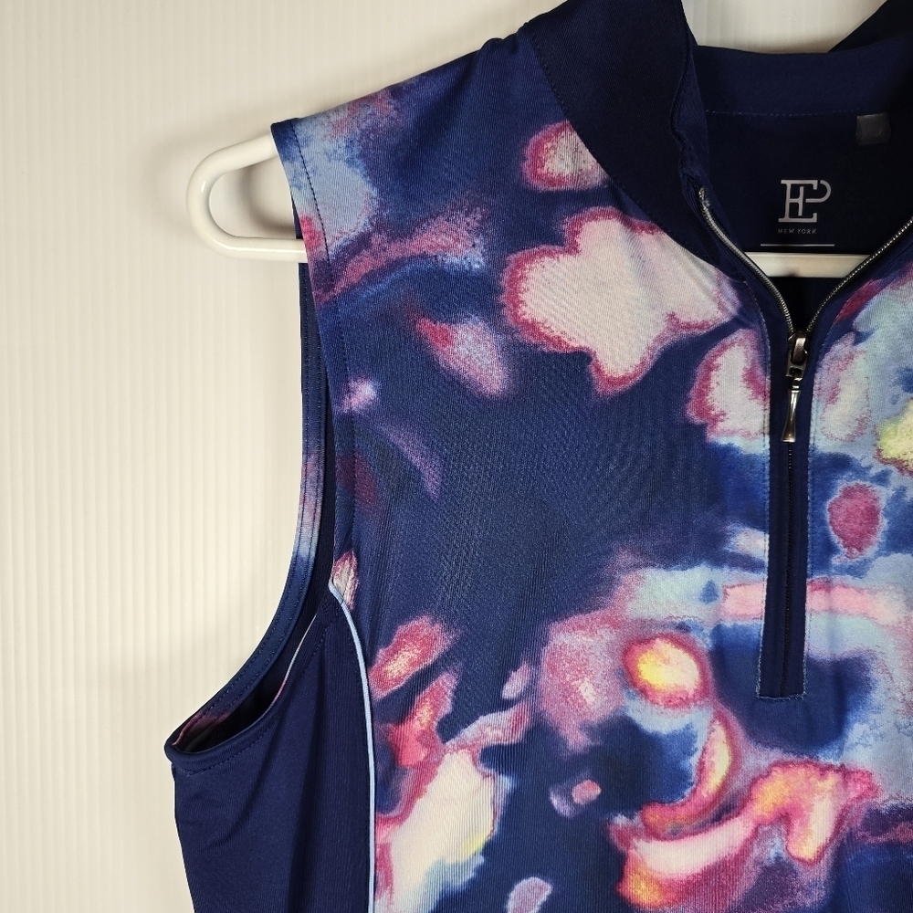 EP Women's Sleeveless Navy and Pink Patterned Women's Golf Top 1/4 Zip Size M - Picture 4 of 8